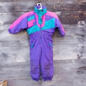 VTG 80s Metro Express Youth Ski Suit Size S/4 Retro Snowsuit Purple
